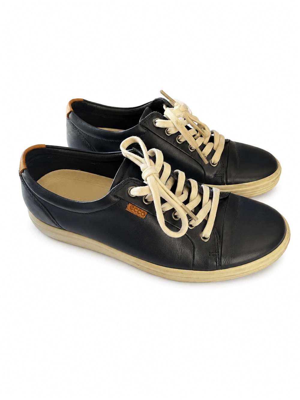 ECCO Soft 7 Leather Sneakers Navy Blue Lace-Up Comfort Walking Shoes EU 38